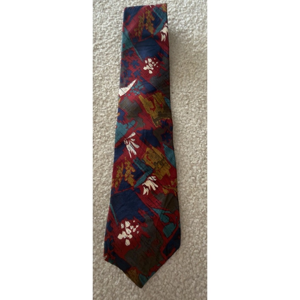 Mario Valentino Men's Tie Multicolor Abstract Floral Red Blue Green Vintage Neck